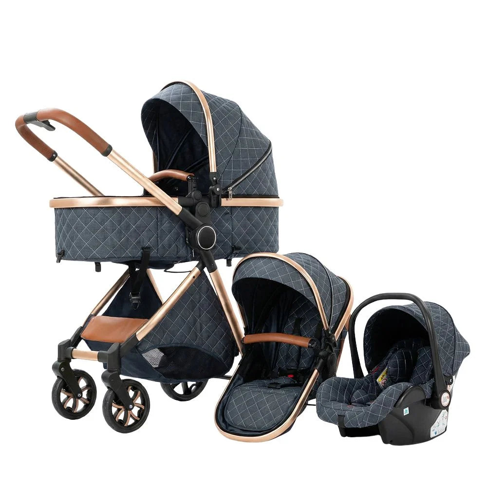 Strolla Prestige - Poussette 3 en 1 Luxe avec finitions similicuir