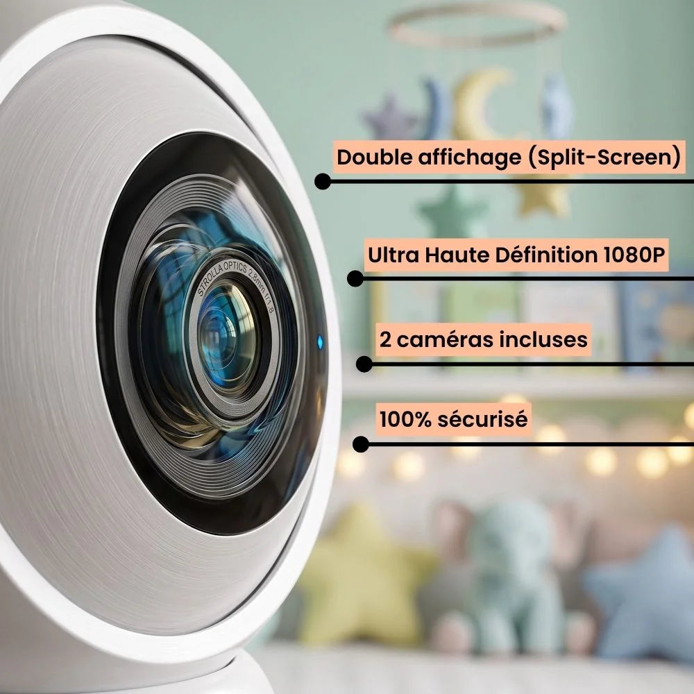 Babyphone Vidéo Double Caméra 1080P – Écran Divisé Sans WiFi