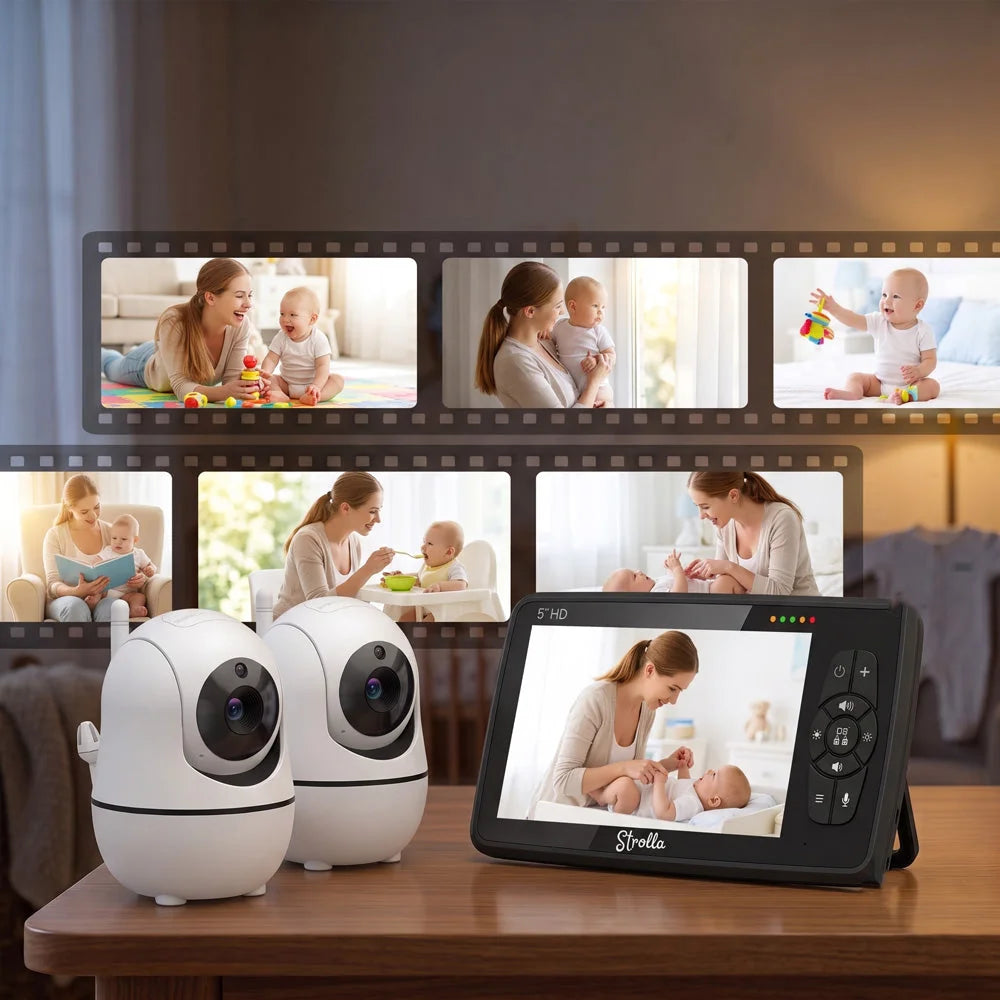 Babyphone Double Caméra Panoramique – Grand Écran 5" Sans WiFi
