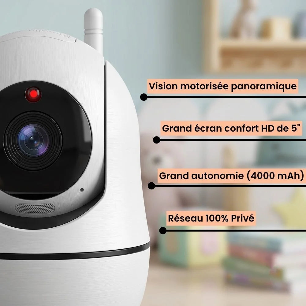 Babyphone Double Caméra Panoramique – Grand Écran 5" Sans WiFi