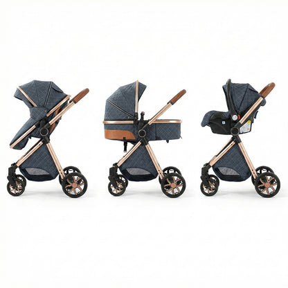 Strolla Prestige - Poussette 3 en 1 Luxe avec finitions similicuir